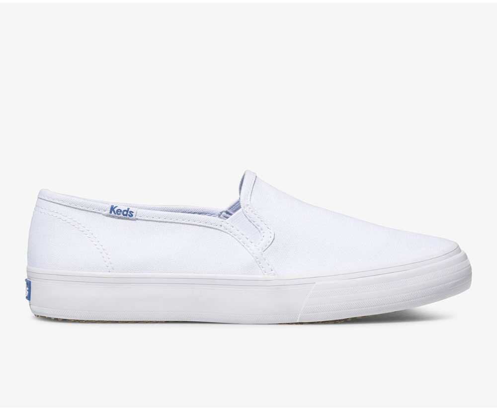 Slip Ons Keds Mujer Blancos - Double Decker Lona - 4672-KSXWA